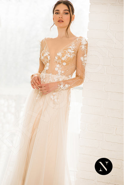 Palmer Open back A-line Long sleeve Wedding Dress Front