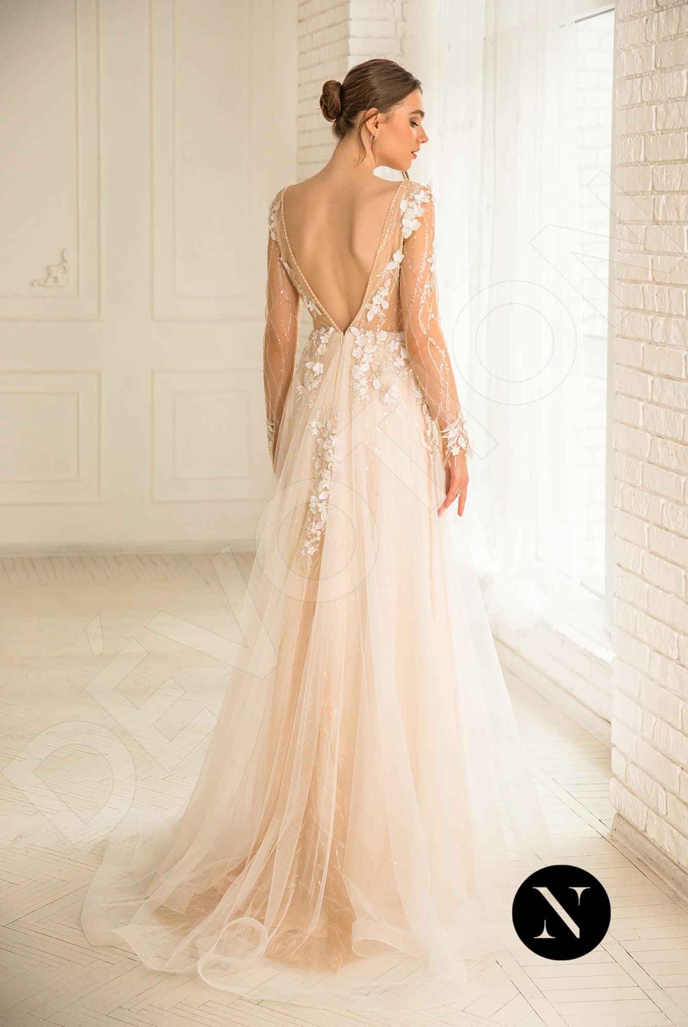 Palmer Open back A-line Long sleeve Wedding Dress Back