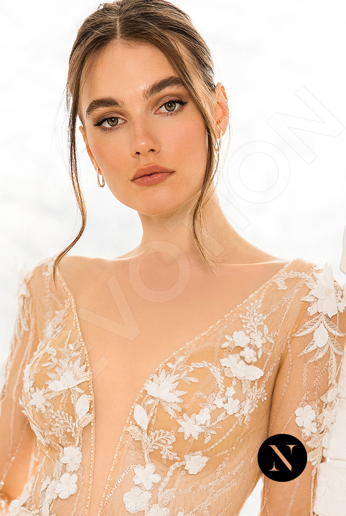 Palmer A-line Deep V-neck Ivory Nude Wedding dress