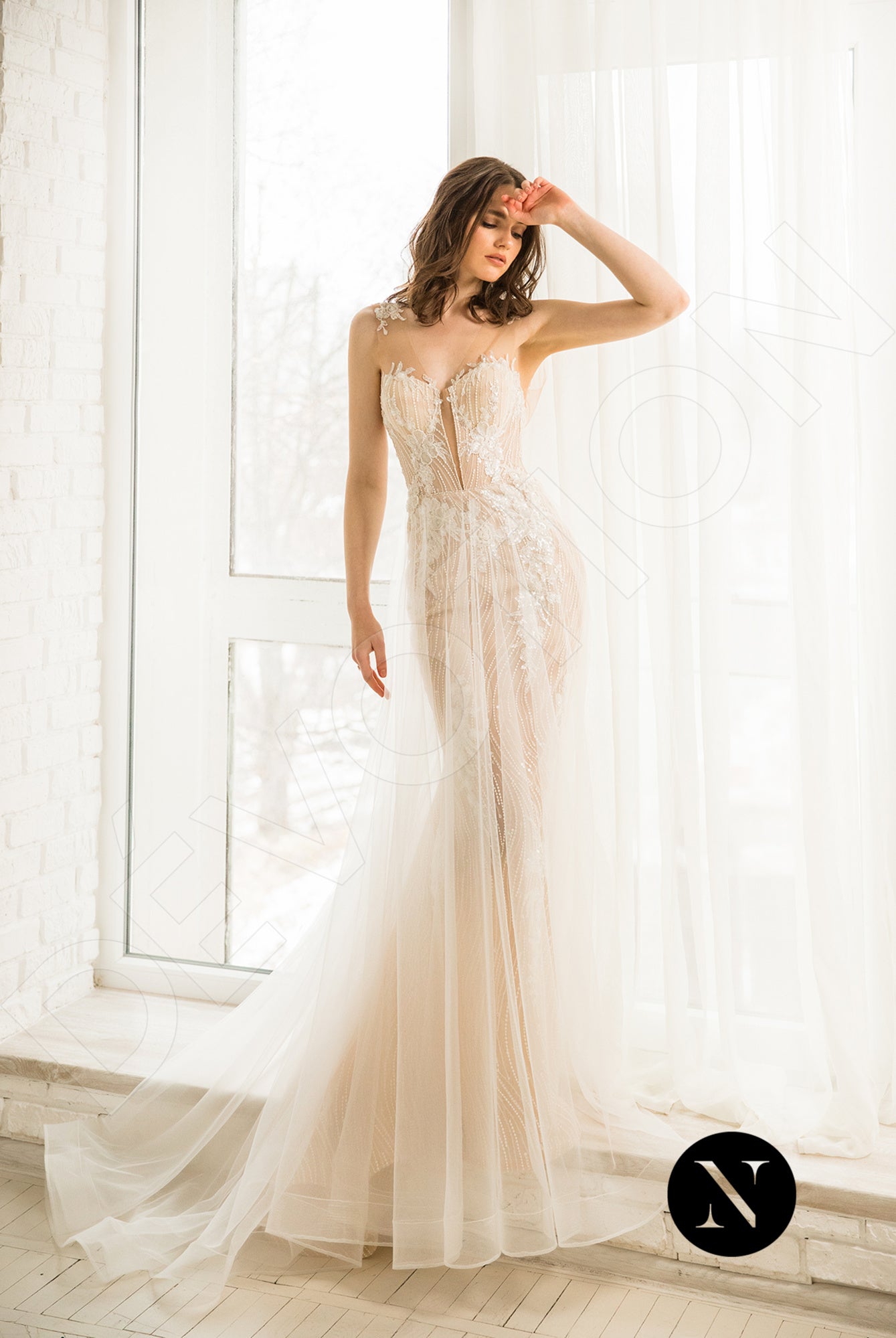 Parris Trumpet/Mermaid Deep V-neck Milk Nude Wedding dress