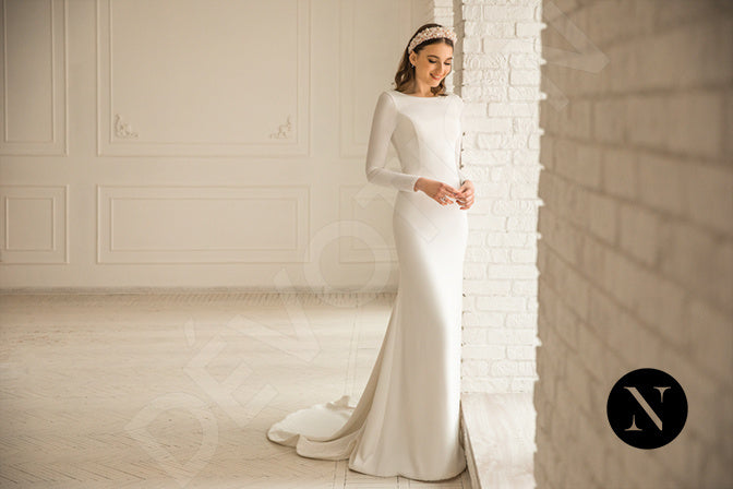 Petal Trumpet/Mermaid Boat/Bateau Milk Wedding dress