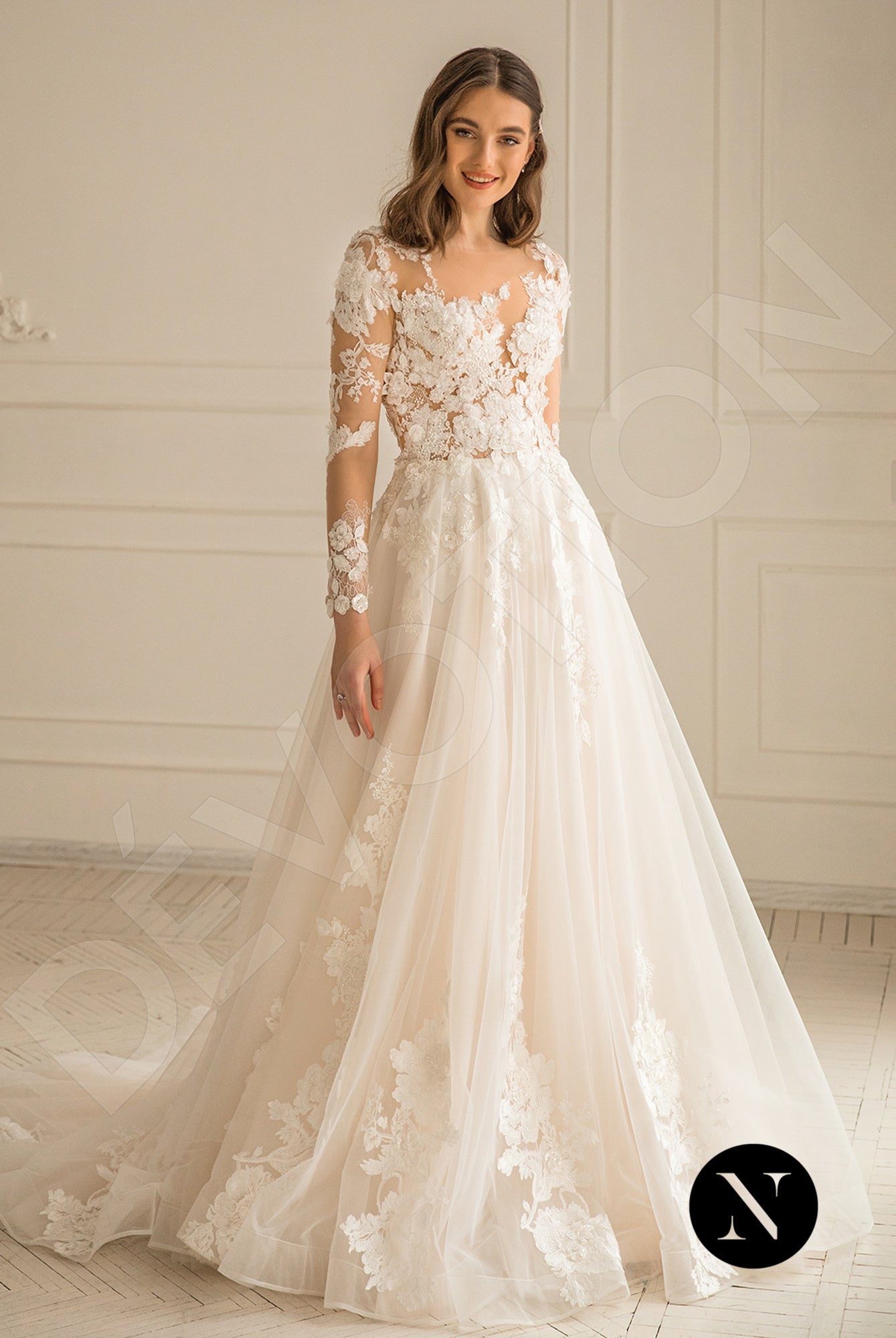 Phoenixe A-line Illusion Milk Peach Wedding dress