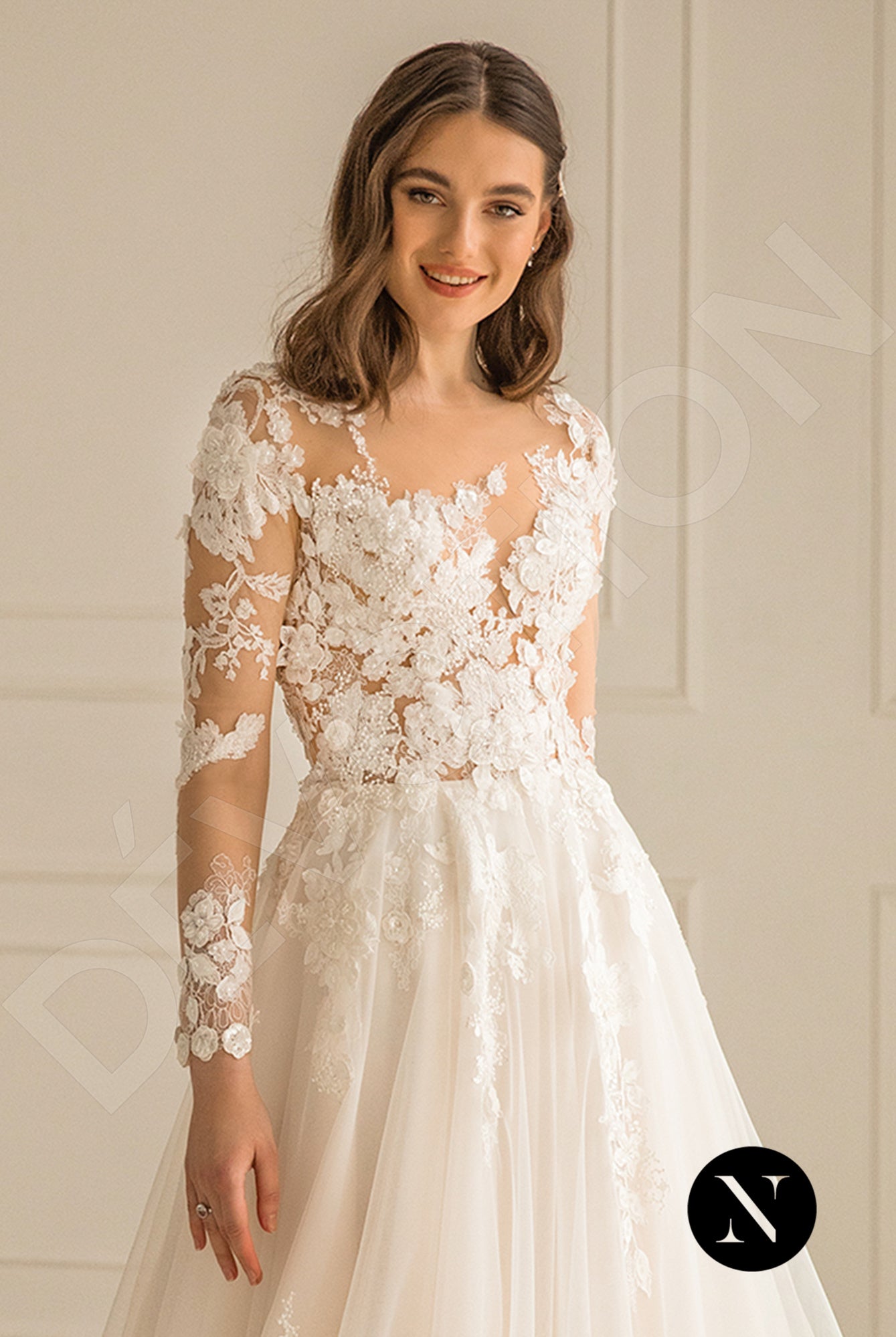 Phoenixe A-line Illusion Milk Peach Wedding dress