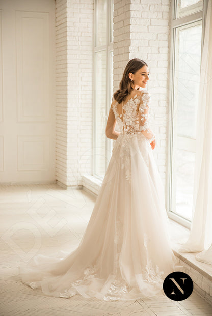 Phoenixe Full back A-line Long sleeve Wedding Dress Back
