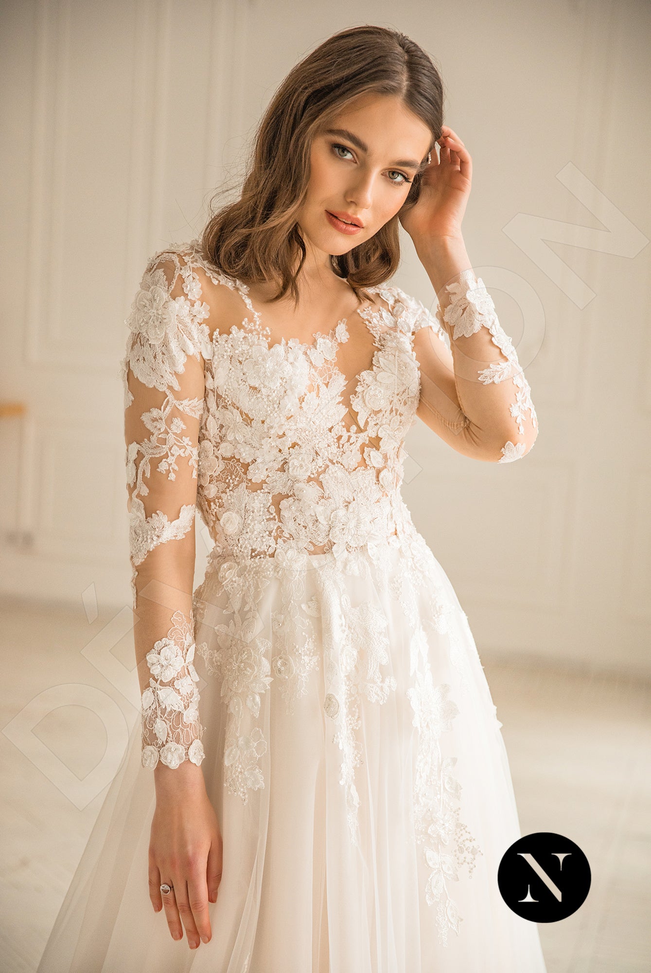 Phoenixe A-line Illusion Milk Peach Wedding dress