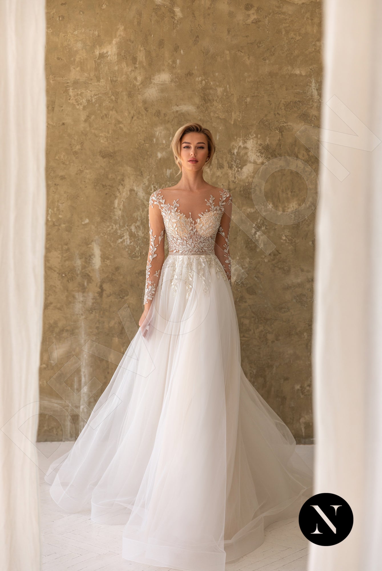 Aimee A-line Illusion Milk Champagne Wedding dress