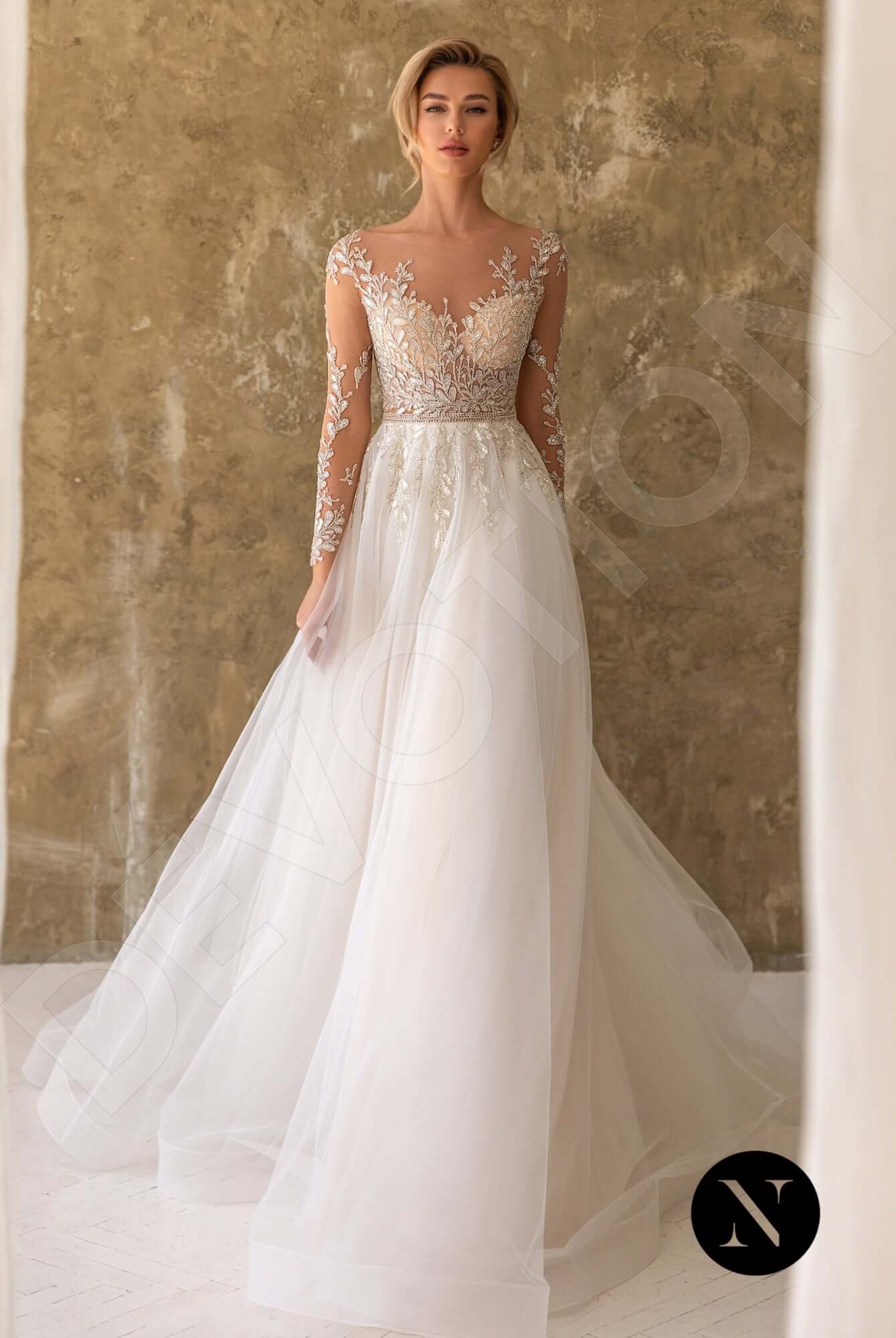 Aimee A-line Illusion Milk Champagne Wedding dress