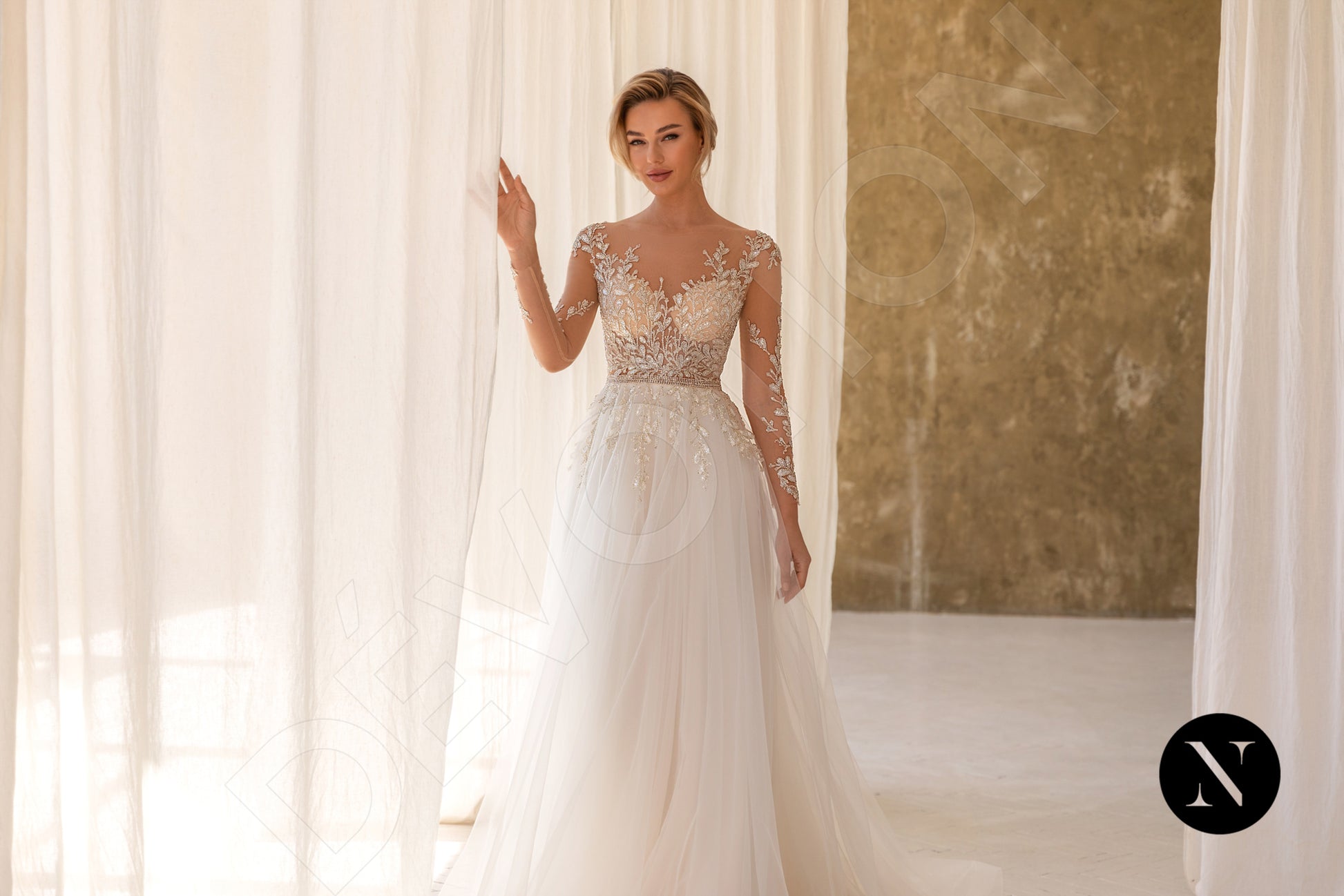 Aimee A-line Illusion Milk Champagne Wedding dress