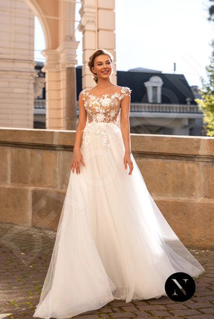 Bijou Full back A-line Short/ Cap sleeve Wedding Dress 6