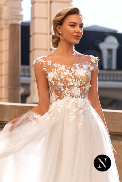 Bijou Full back A-line Short/ Cap sleeve Wedding Dress 2