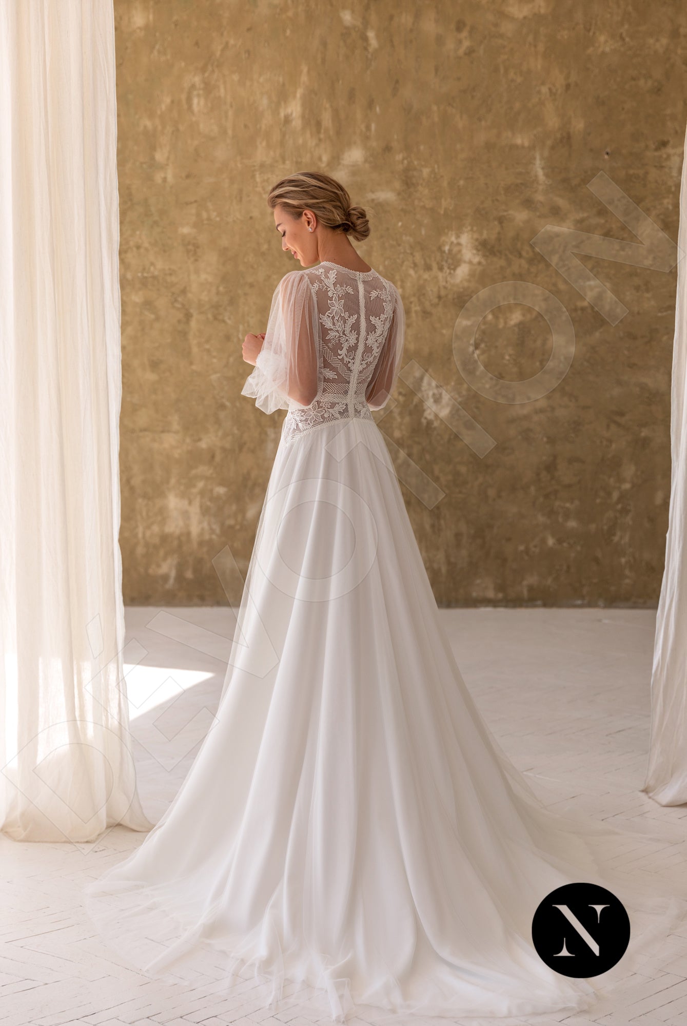 Celina A-line Jewel Milk Wedding dress