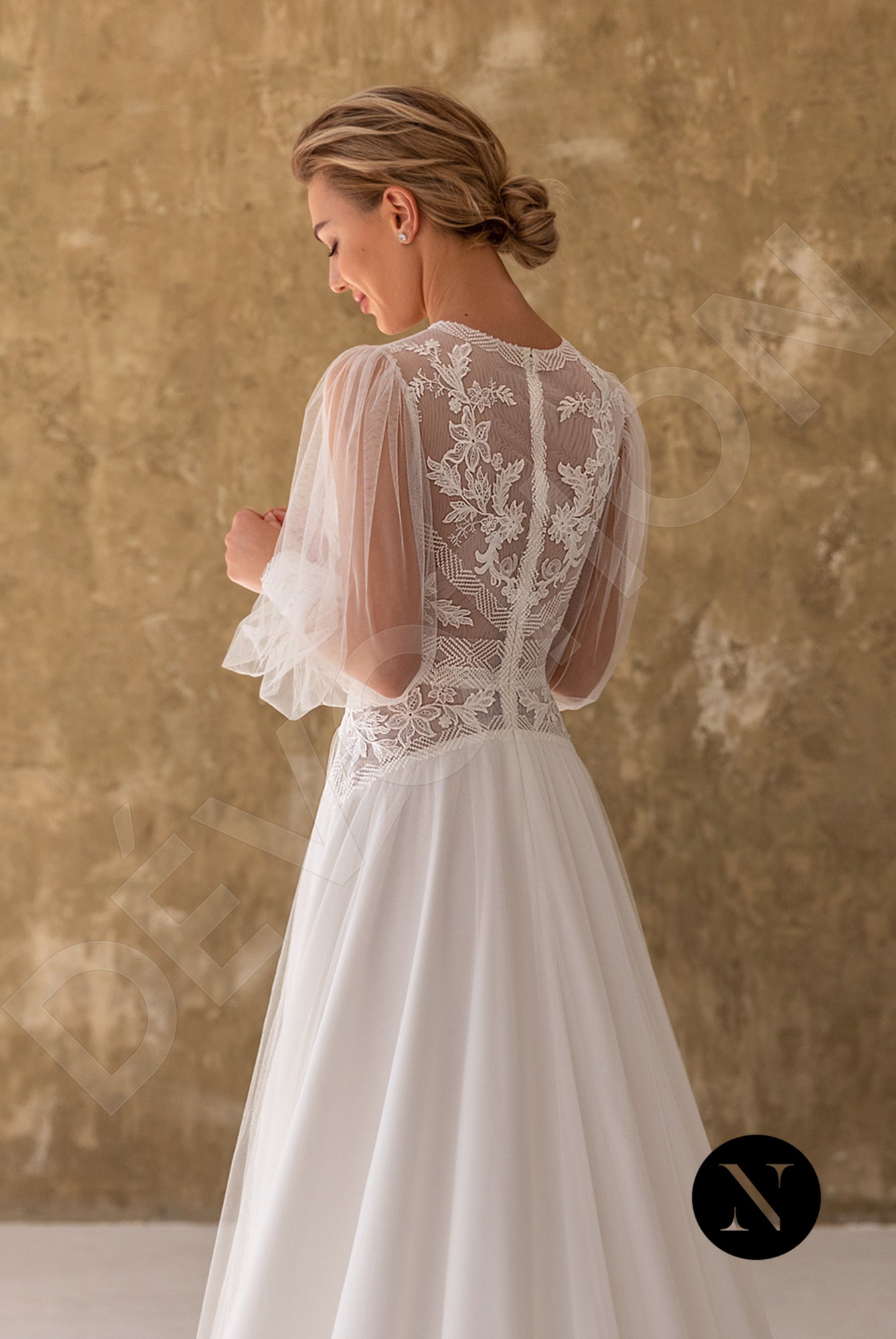 Celina A-line Jewel Milk Wedding dress