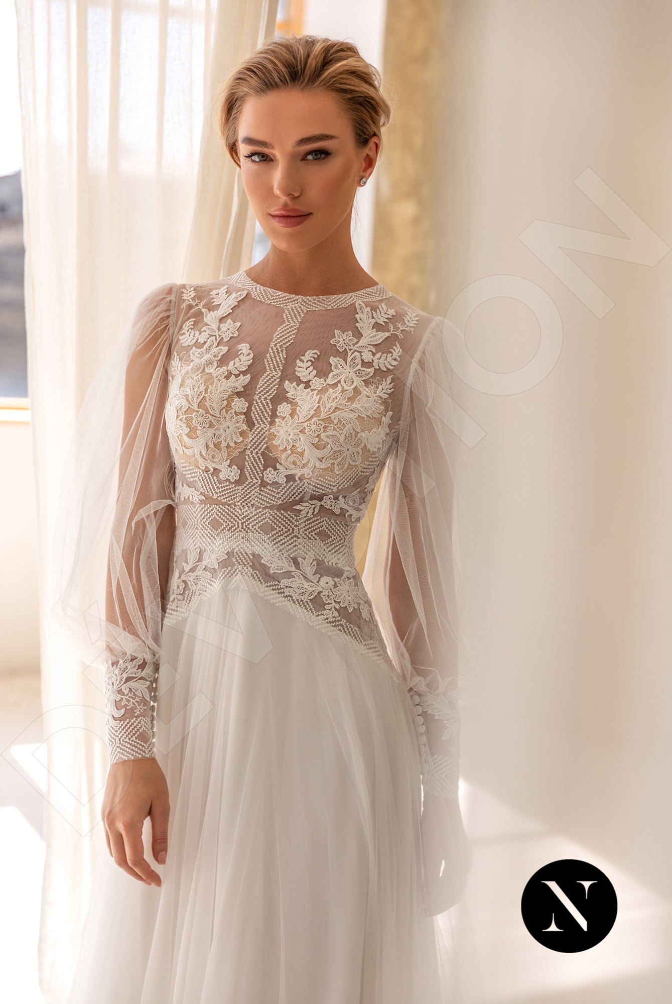 Celina A-line Jewel Milk Wedding dress
