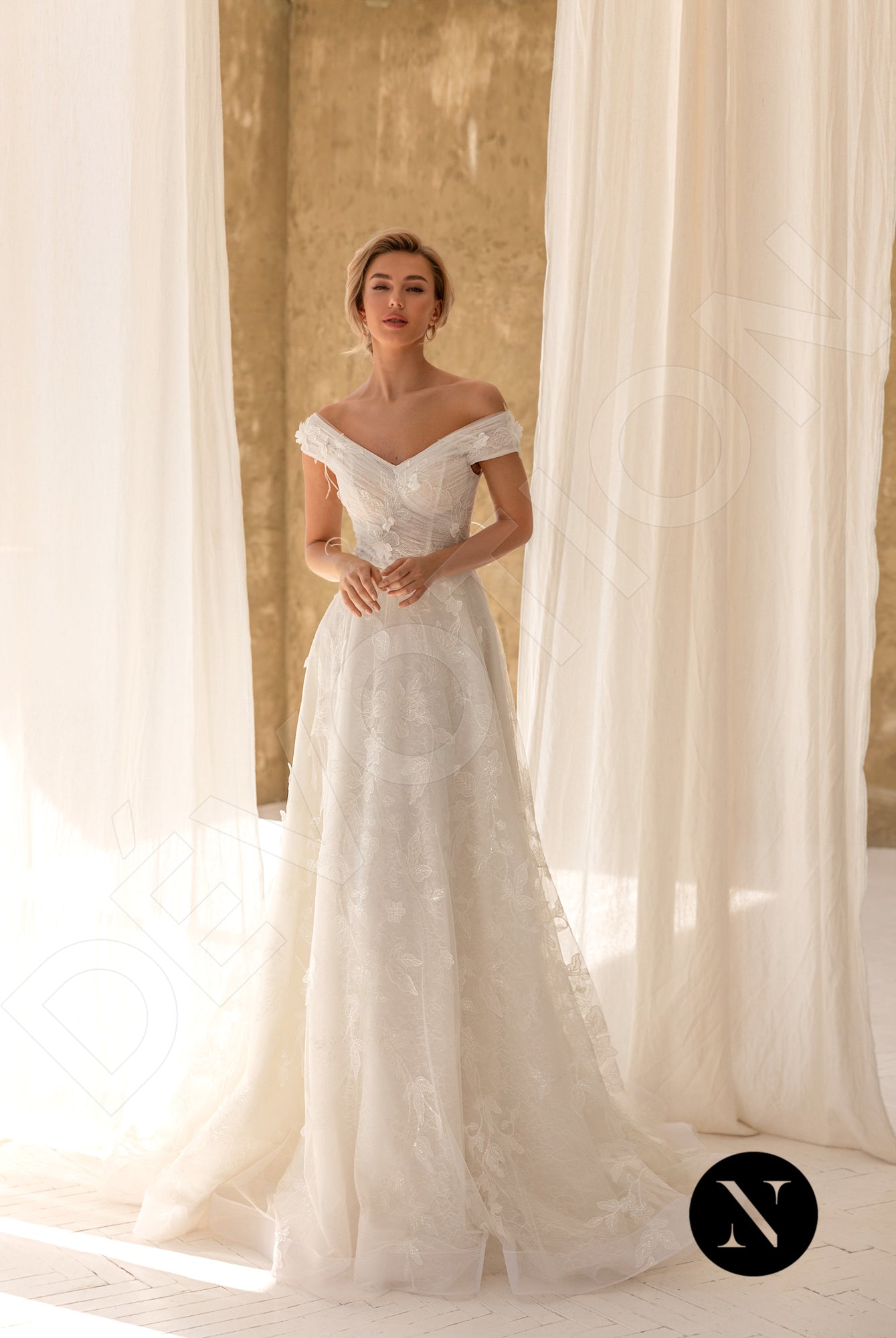 Esmina A-line Off-shoulder/Drop shoulders Milk Wedding dress