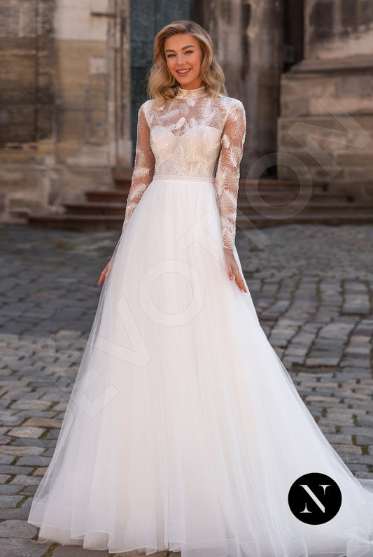 Lilou A-line High neck Milk Wedding dress