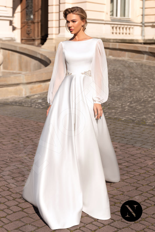 Marlena A-line Boat/Bateau Ivory Wedding dress