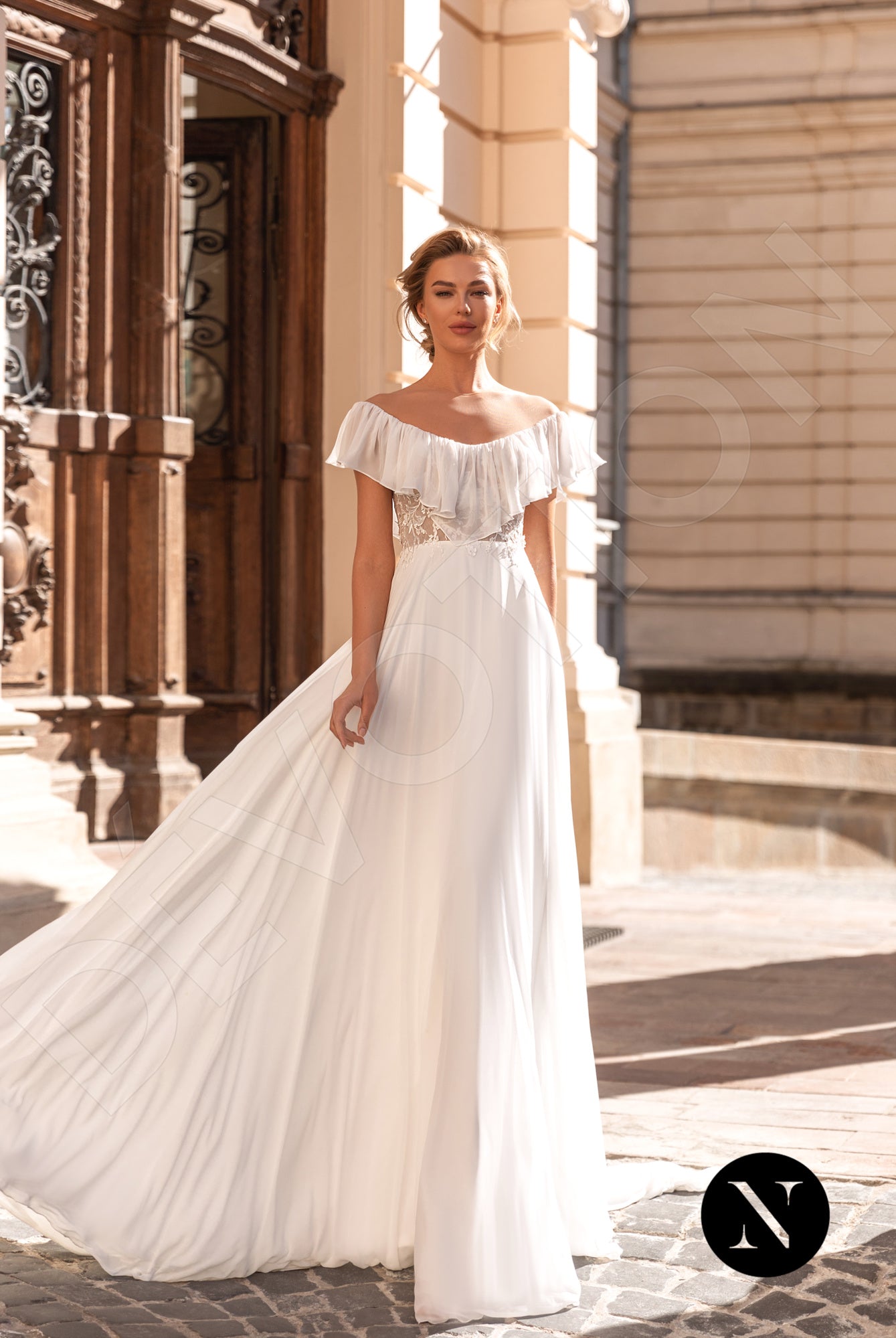 Meline A-line Off-shoulder/Drop shoulders Milk Wedding dress