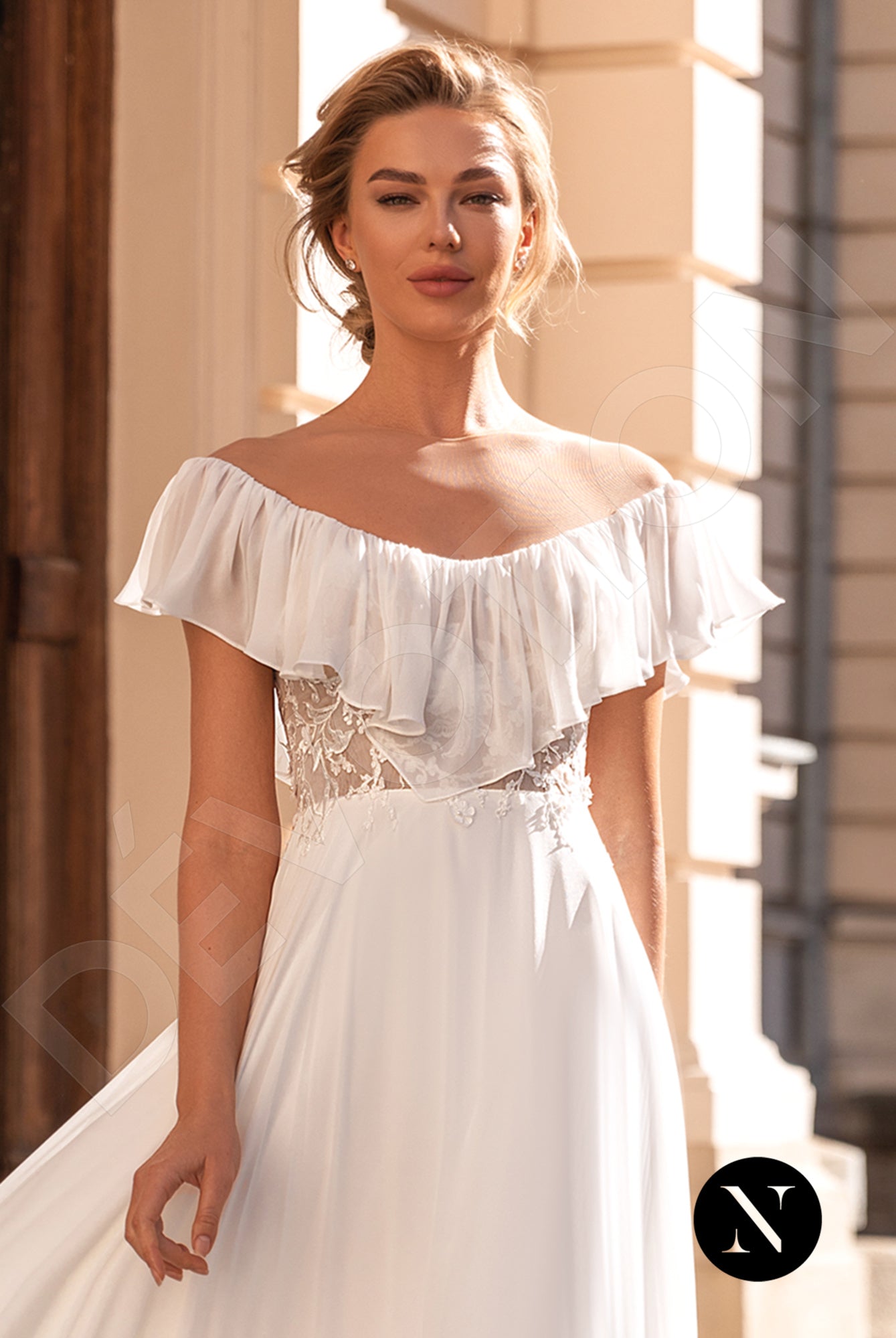 Meline A-line Off-shoulder/Drop shoulders Milk Wedding dress