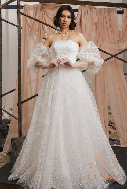 Sabrita Open back A-line Detachable sleeves Wedding Dress Front