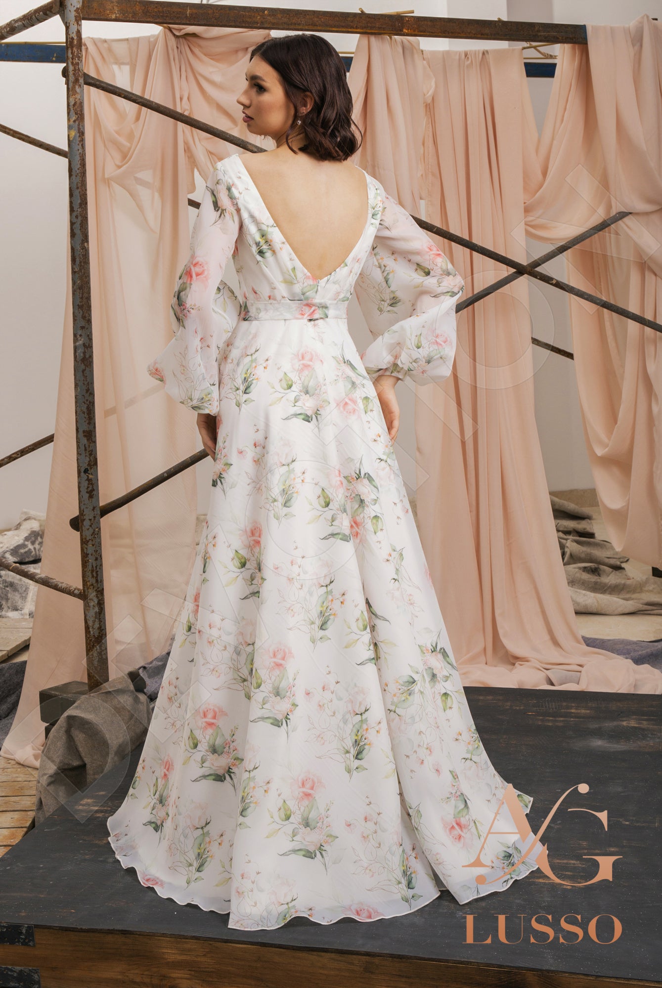 Rosalita Open back A-line Long sleeve Wedding Dress Back