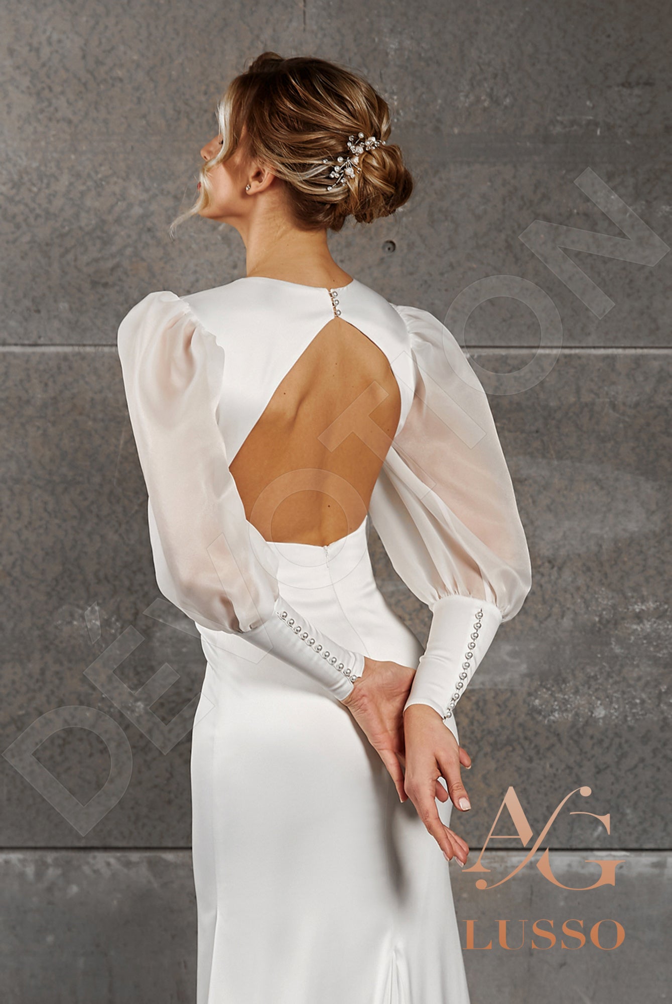 Marion Open back Trumpet/Mermaid Long sleeve Wedding Dress 3