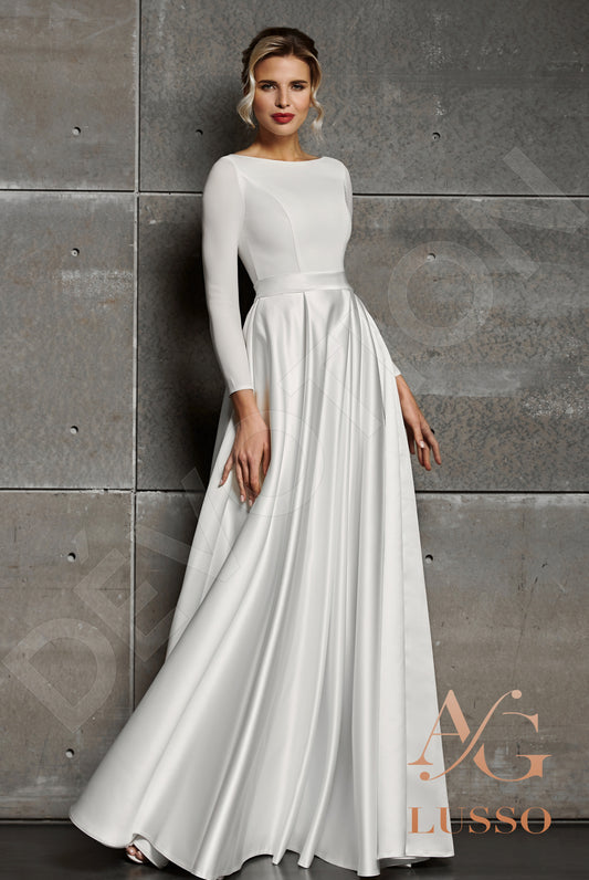 Brie A-line Boat/Bateau Ivory Wedding dress