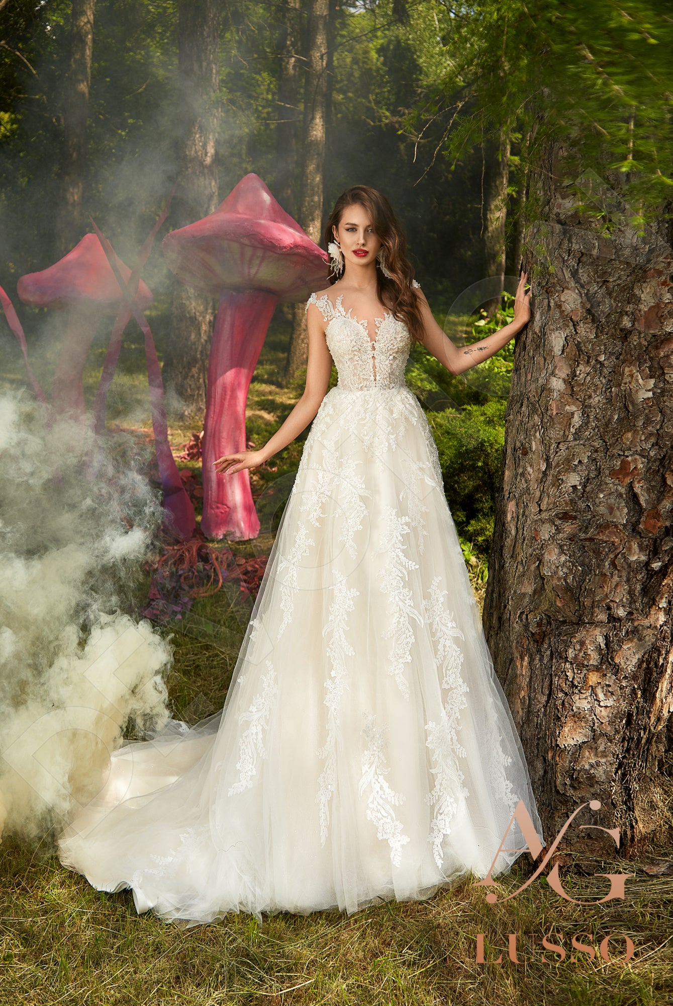 Aliara A-line Illusion Milk Nude Wedding dress