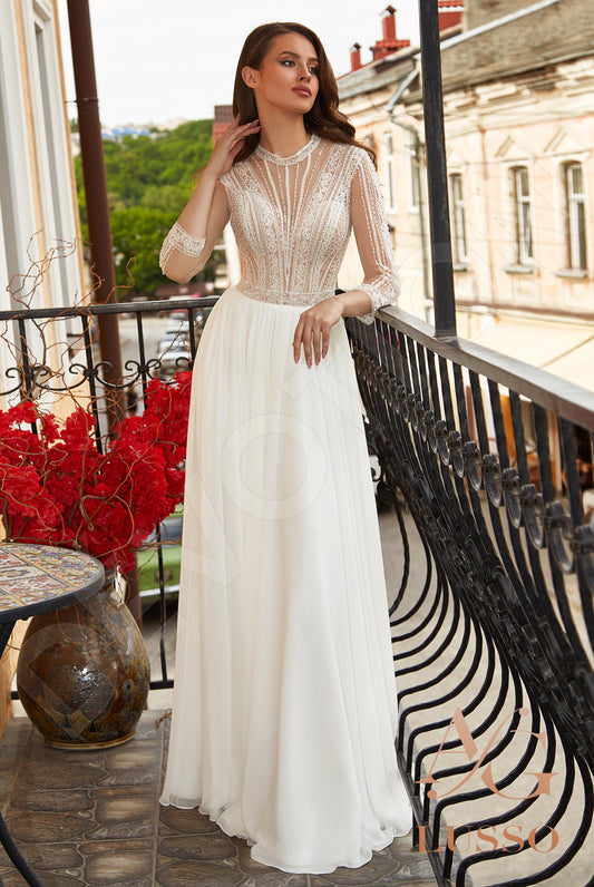 Gellena A-line High neck Milk Wedding dress