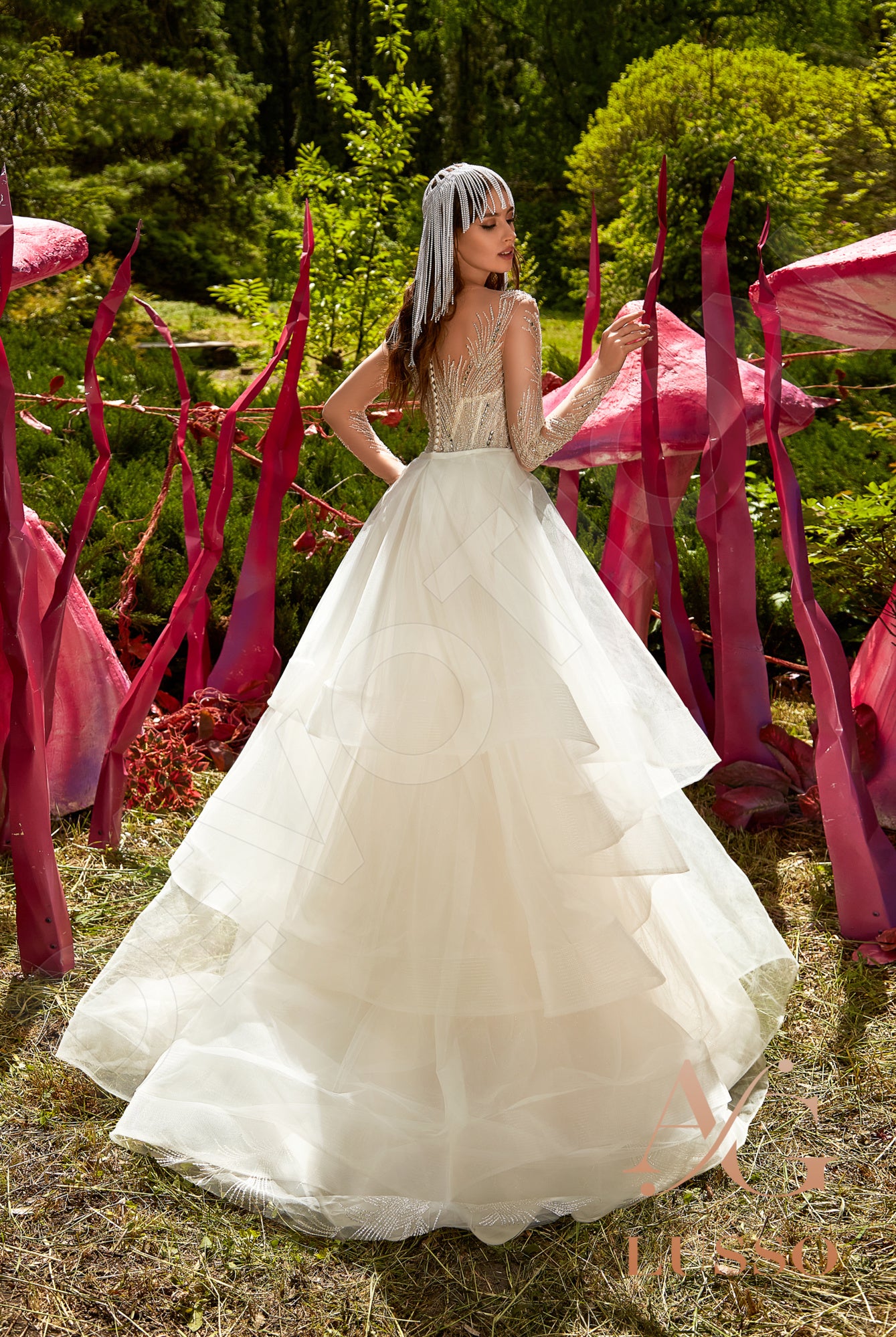 Inada Illusion back Trumpet/Mermaid Long sleeve Wedding Dress Back