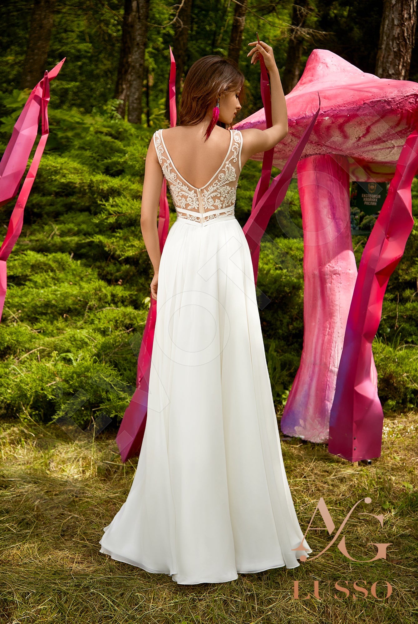 Magde A-line Deep V-neck Milk Wedding dress