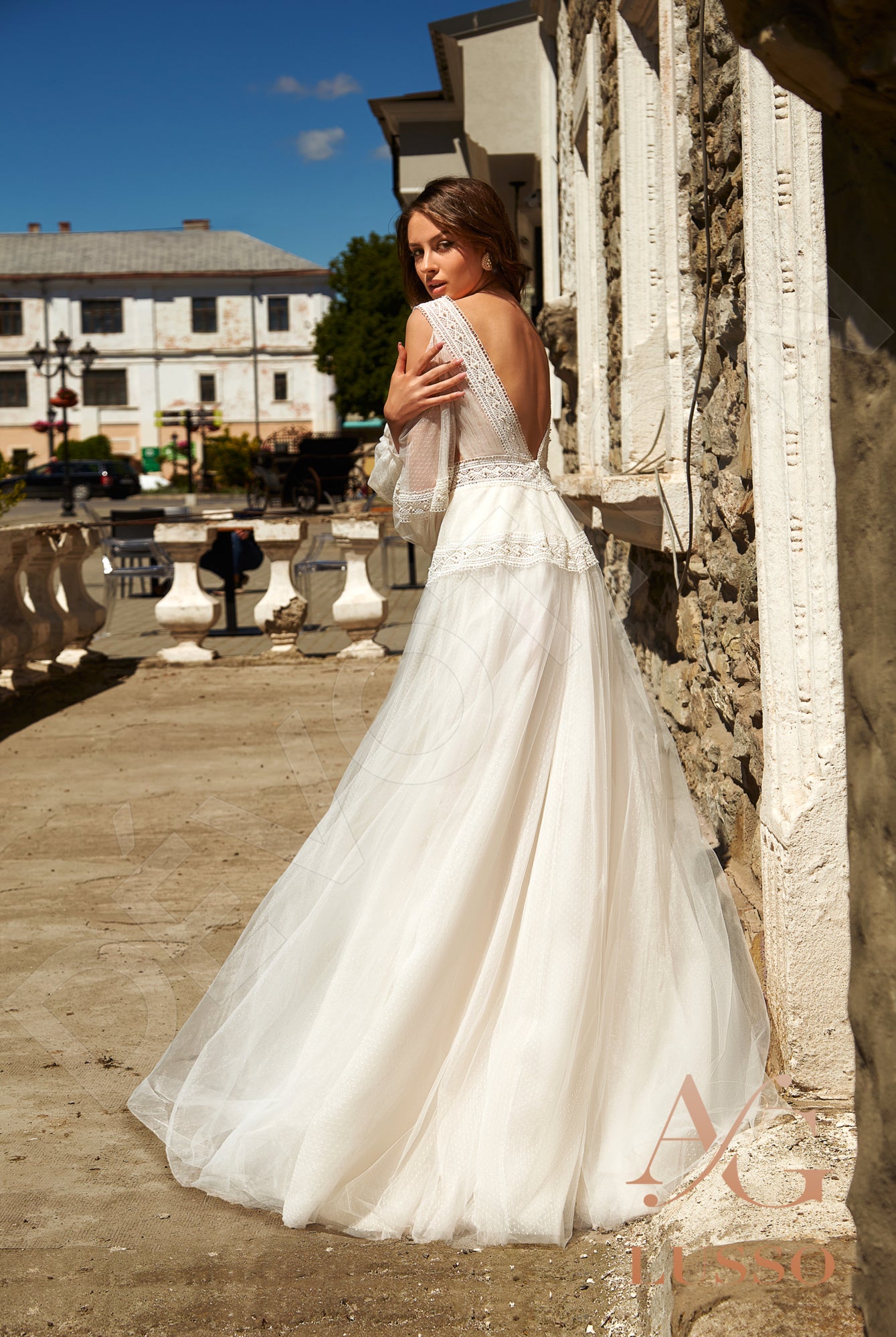 Marana Open back A-line Long sleeve Wedding Dress Back
