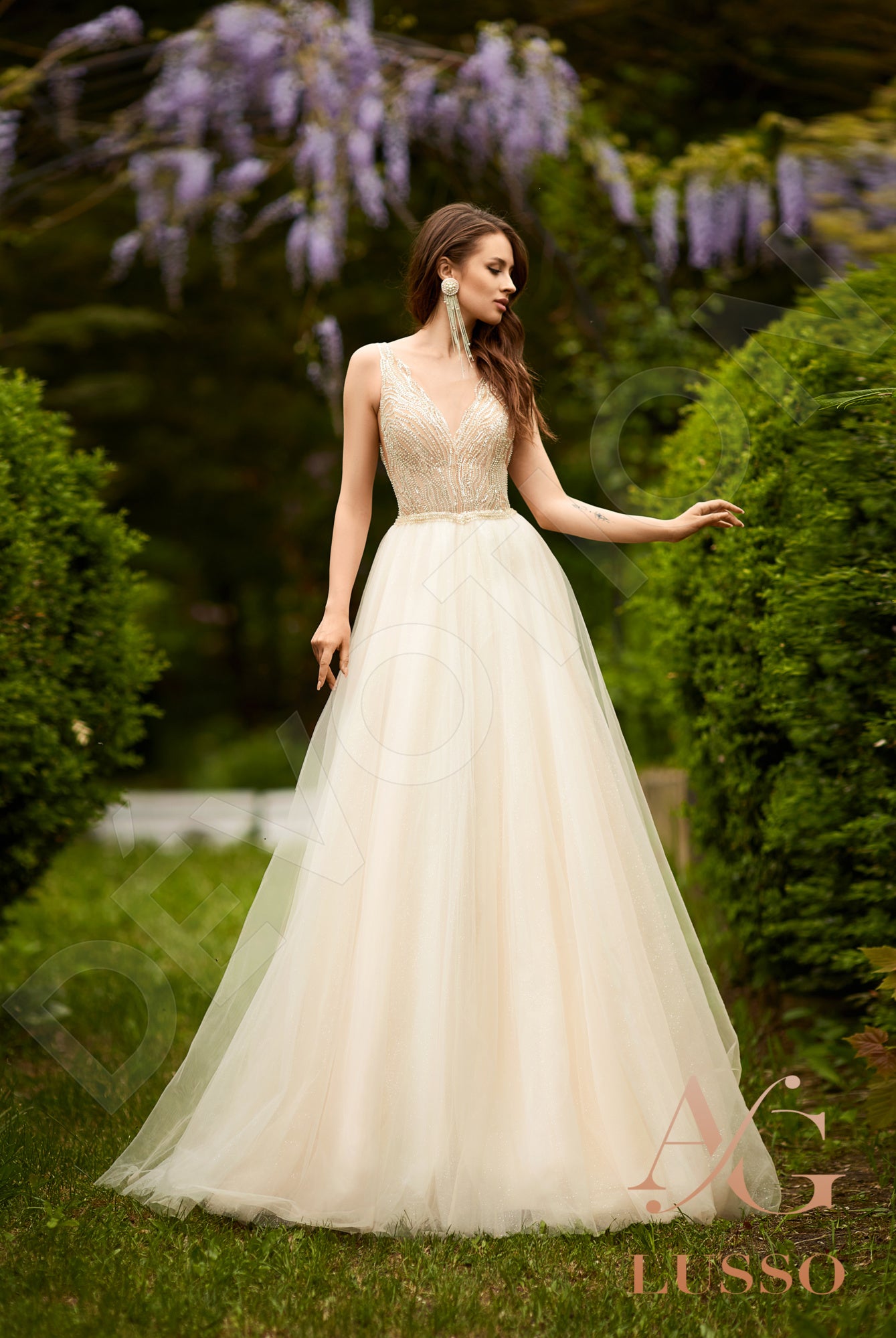 Pavlina A-line Illusion Ivory Nude Wedding dress