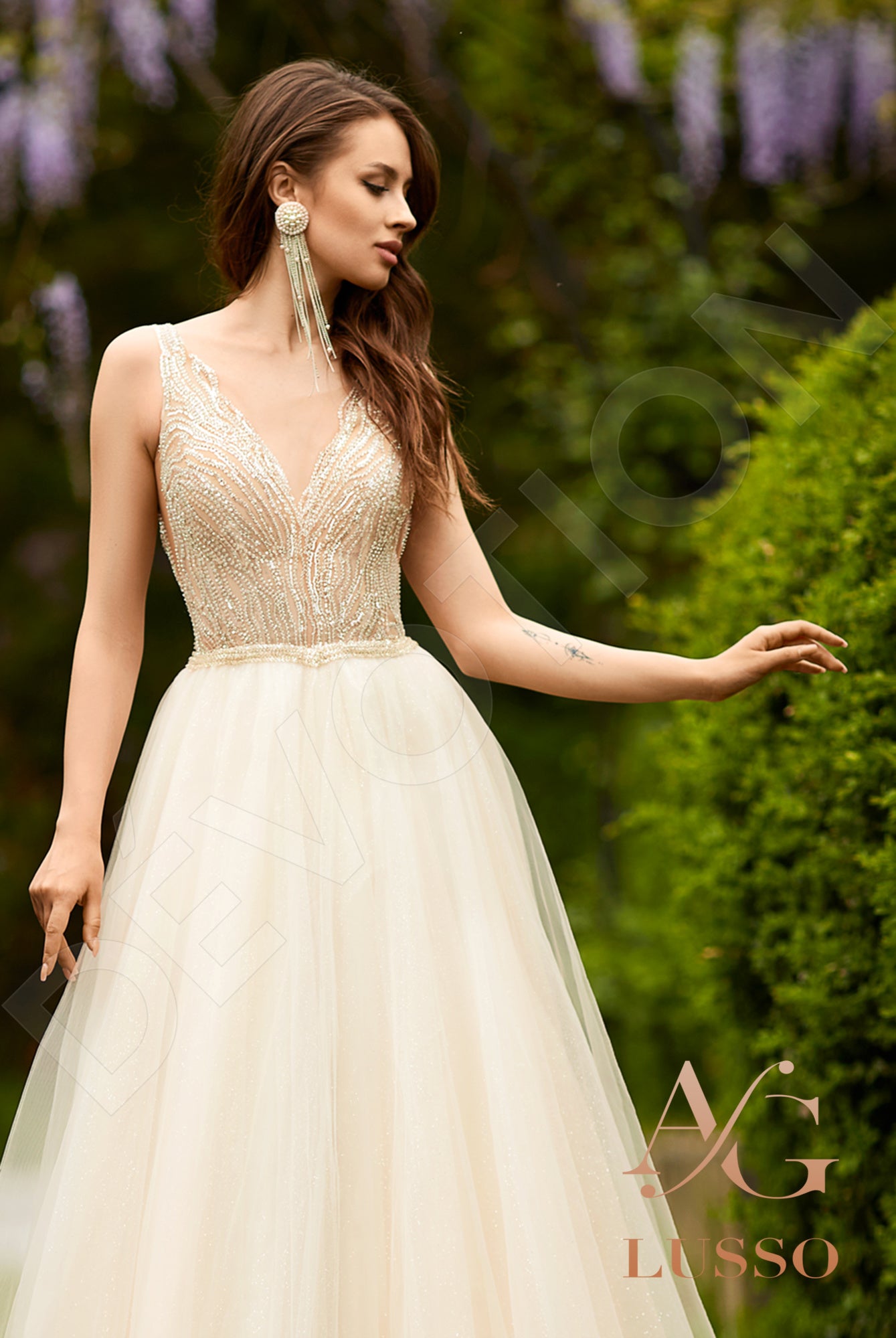 Pavlina A-line Illusion Ivory Nude Wedding dress