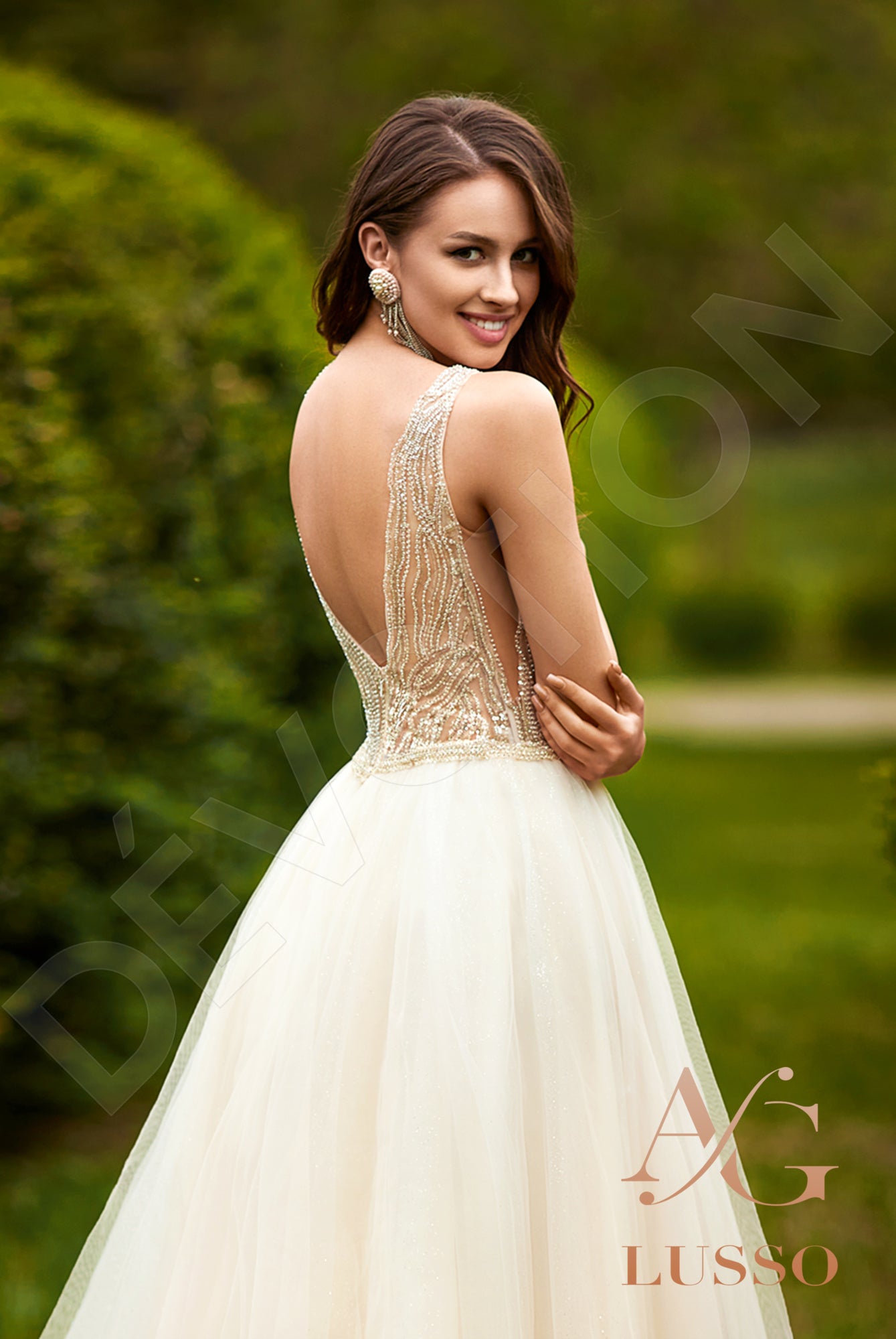 Pavlina A-line Illusion Ivory Nude Wedding dress