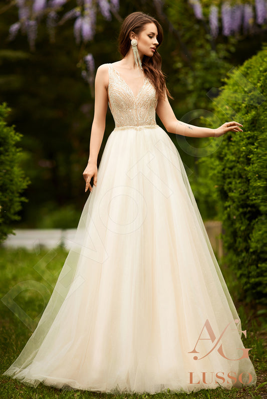 Pavlina A-line Illusion Ivory Nude Wedding dress