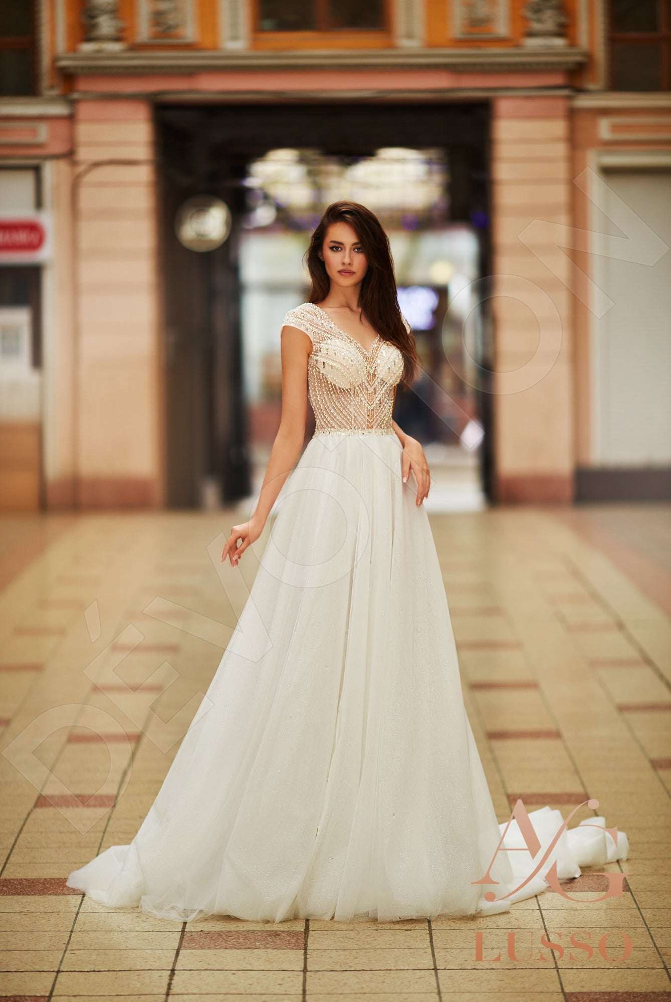 Aila A-line V-neck Milk Nude Wedding dress
