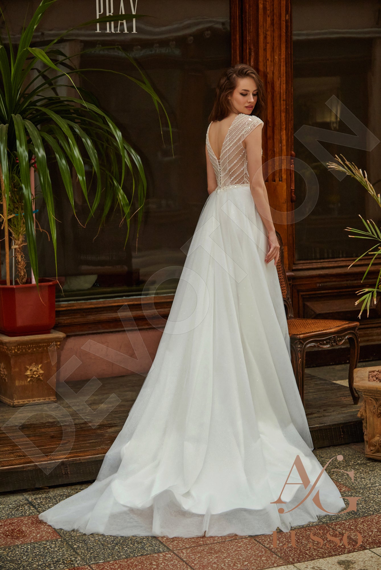 Aila A-line V-neck Milk Nude Wedding dress