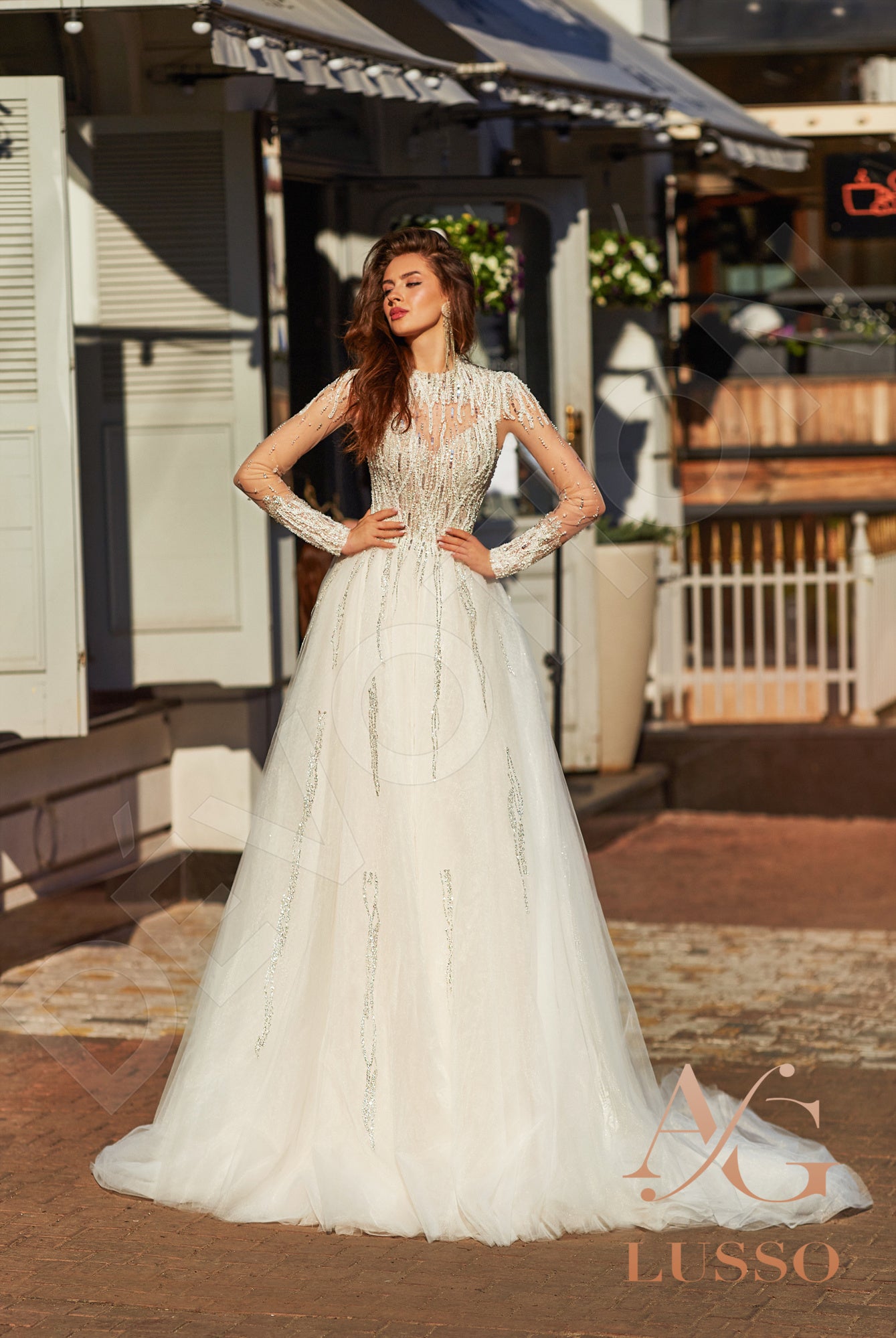 Camalla A-line Jewel Champagne Wedding dress