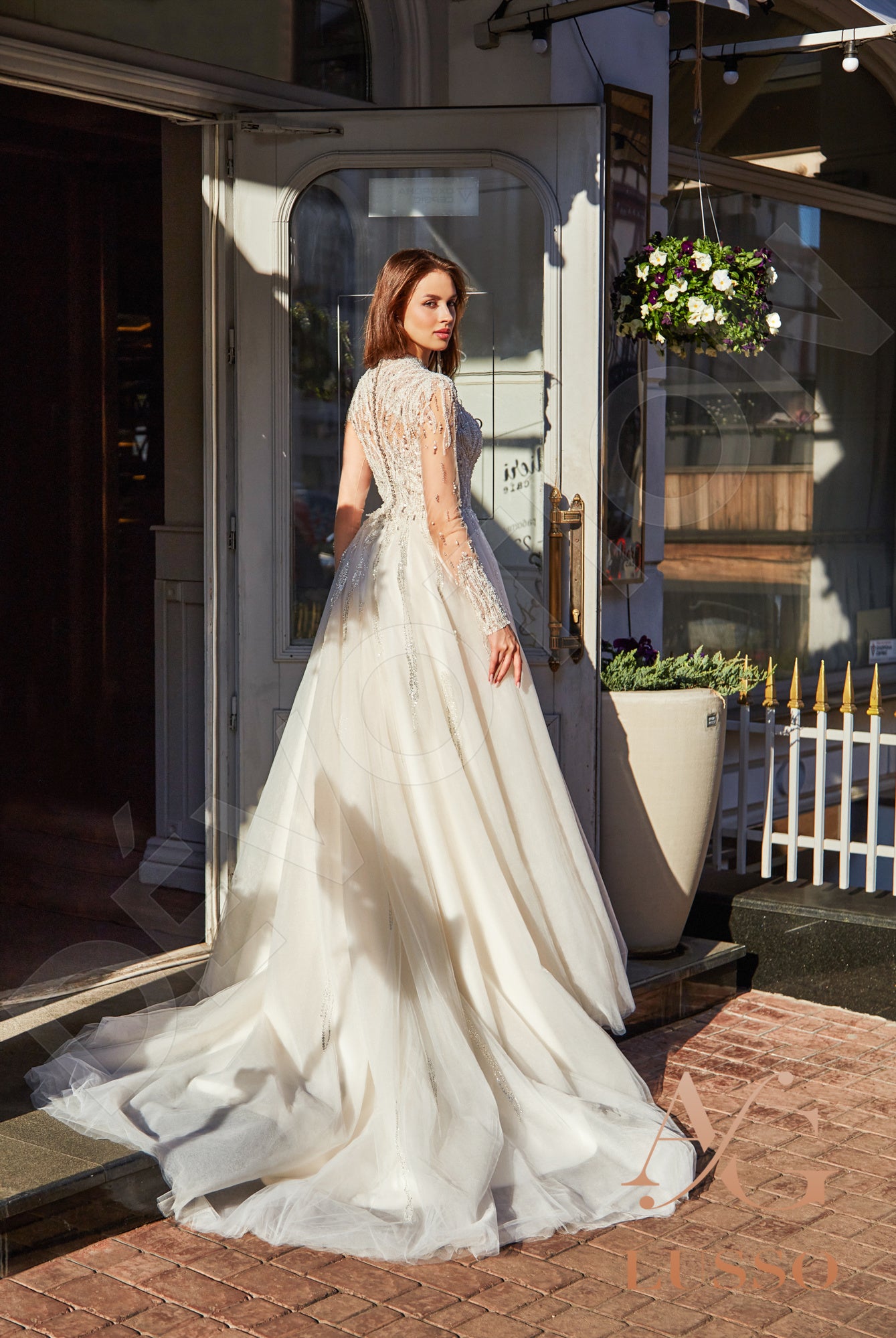 Camalla A-line Jewel Champagne Wedding dress