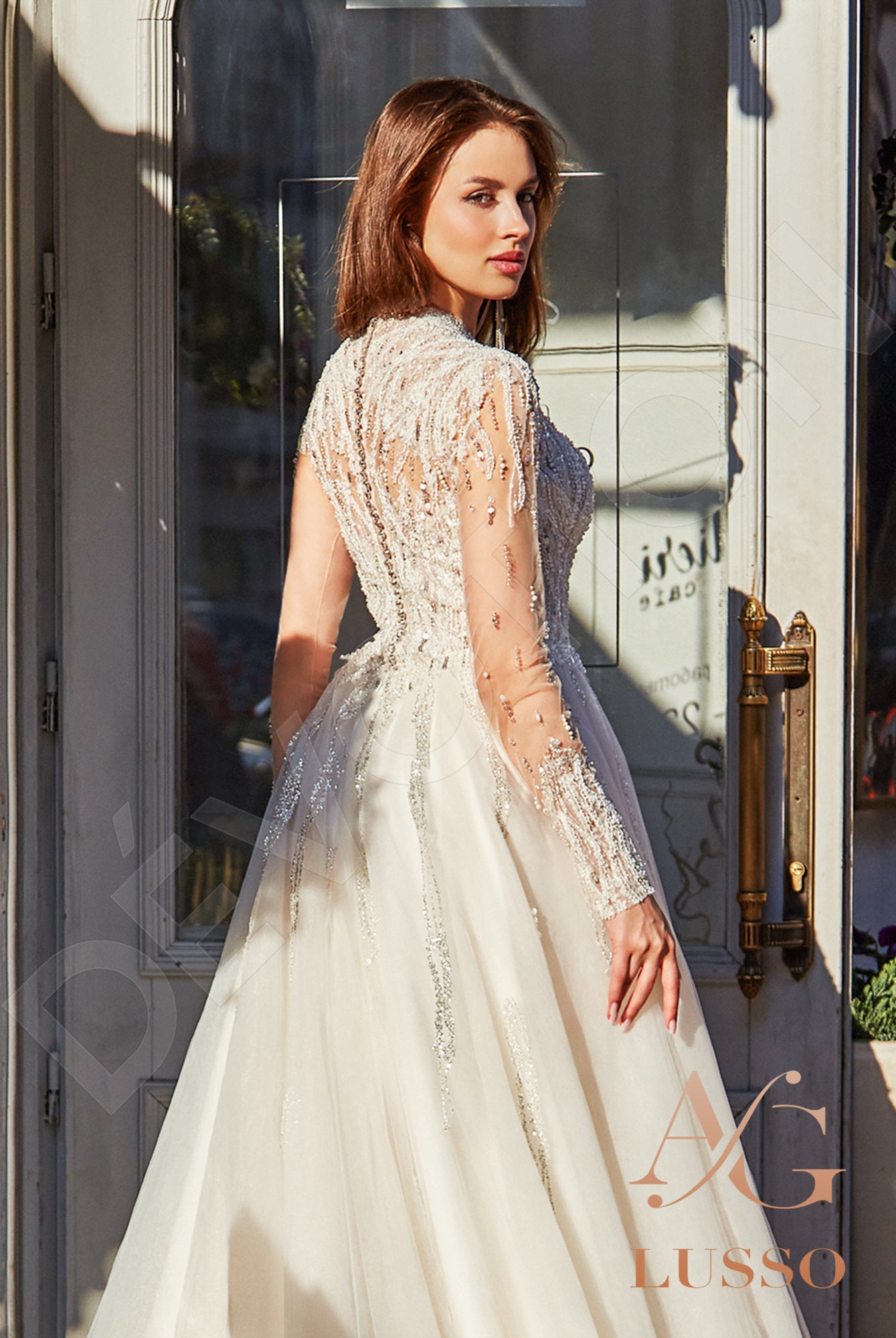 Camalla A-line Jewel Champagne Wedding dress