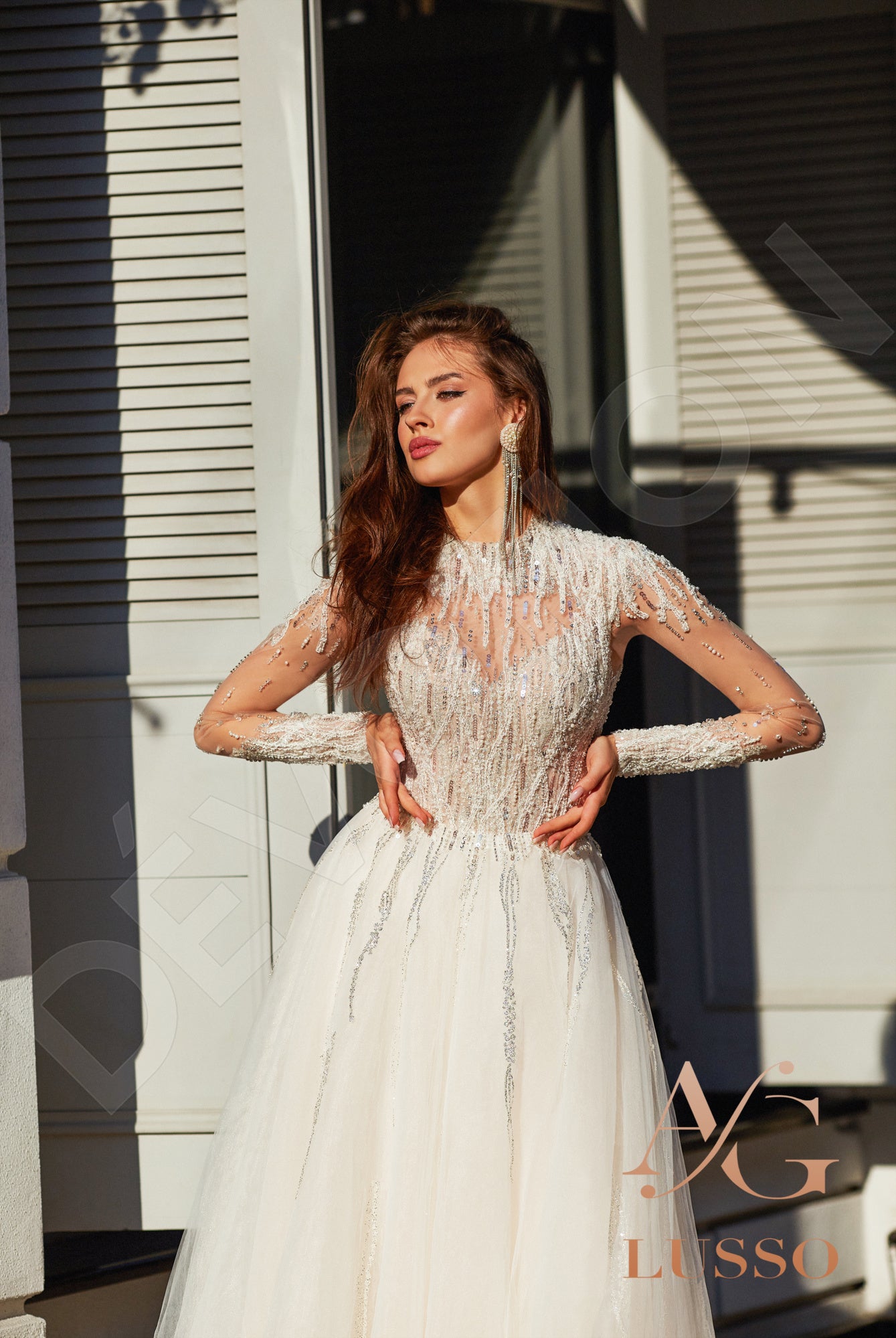 Camalla A-line Jewel Champagne Wedding dress