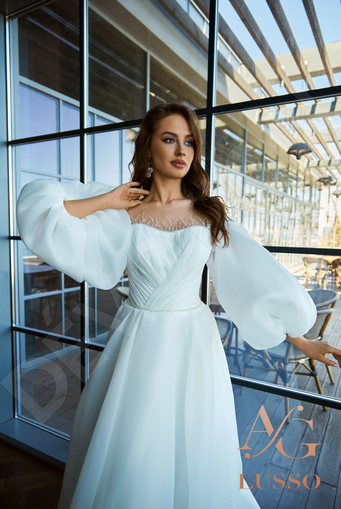 Finna Illusion back A-line Long sleeve Wedding Dress 4
