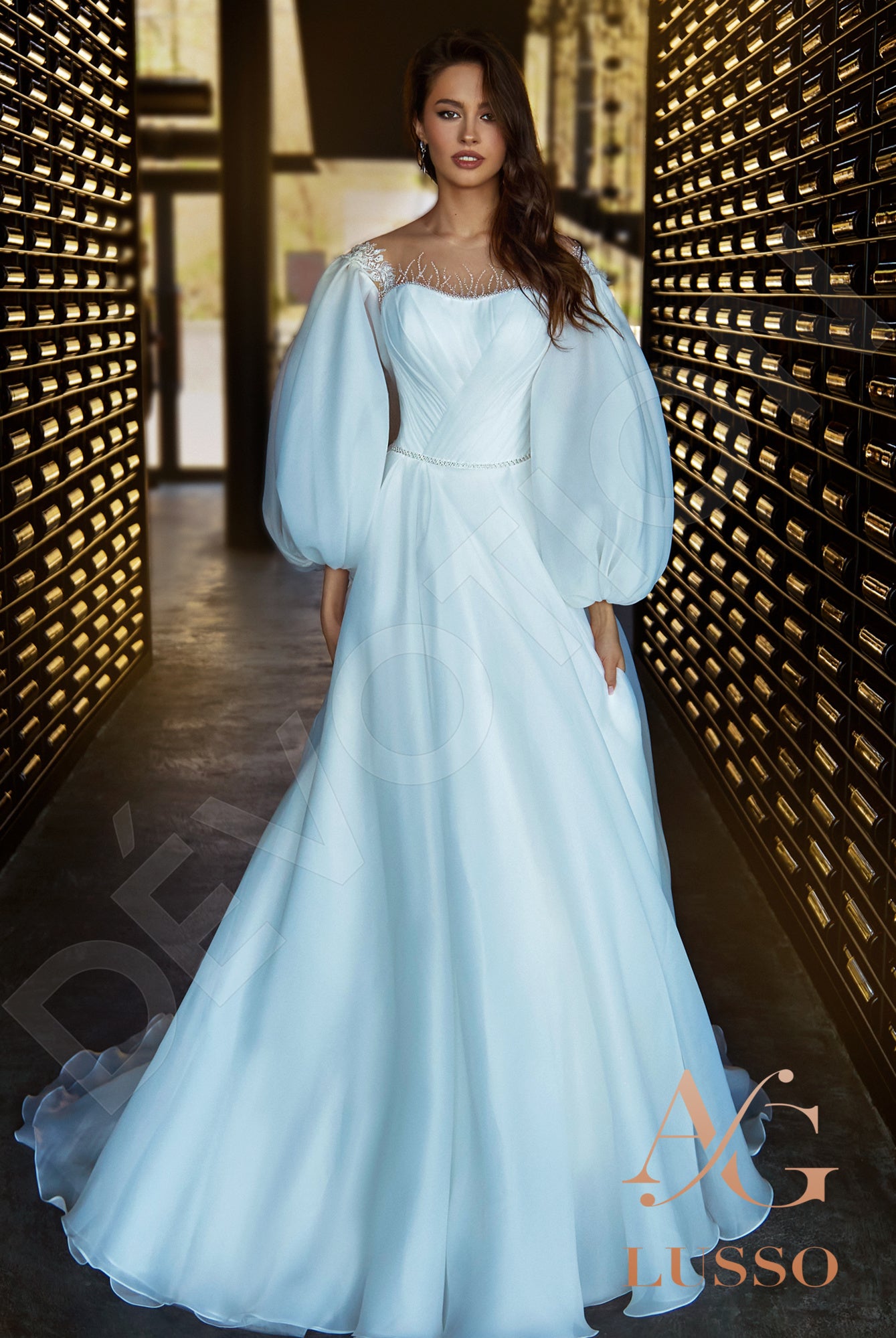 Finna Illusion back A-line Long sleeve Wedding Dress Front