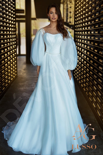 Finna Illusion back A-line Long sleeve Wedding Dress Front