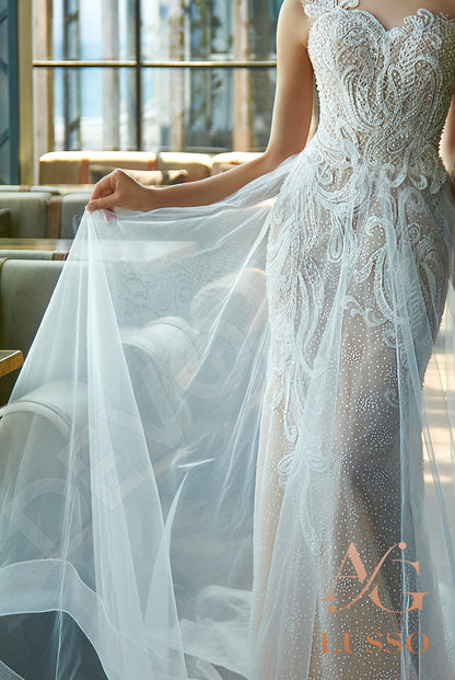 Marine Open back A-line Sleeveless Wedding Dress 4