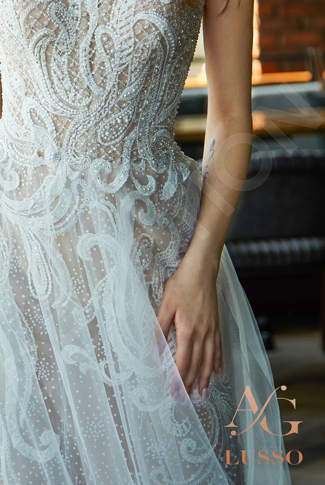 Marine Open back A-line Sleeveless Wedding Dress 7