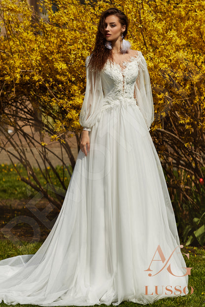 Reshmina Full back A-line Long sleeve Wedding Dress Front
