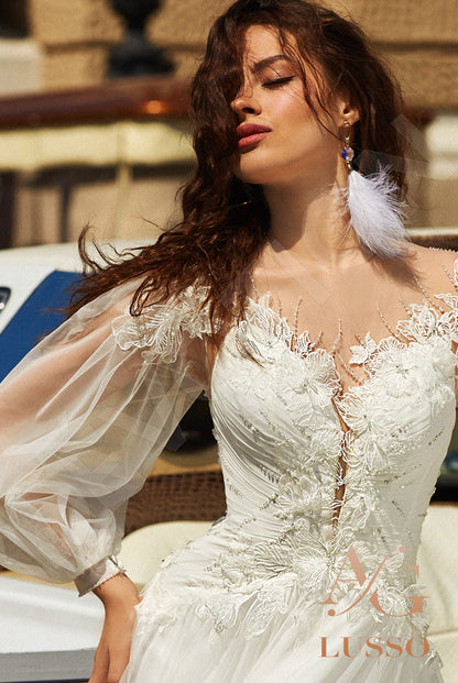 Reshmina Full back A-line Long sleeve Wedding Dress 7