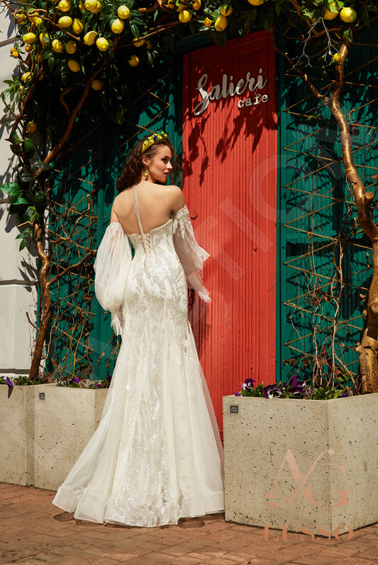 Sarikana Trumpet/Mermaid Illusion Ivory Silver Wedding dress