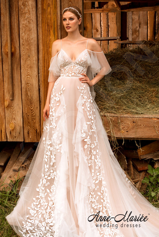 Dominic A-line Deep V-neck Ivory Dustyrose Wedding dress